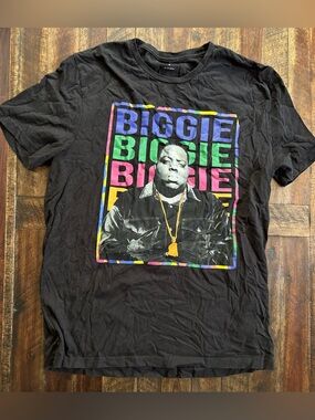 Old Navy Black Short Sleeve 'BIGGIE' Graphic Tee with Multicolor Print
